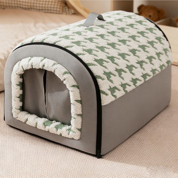 Niche pour Chien Fermée et Chaude M:40x35x35cm Maison Arrondie Type Igloo Panier Chien/Chat Déhoussable Confort 4 Saisons Vert