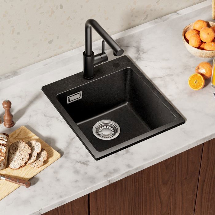 Évier de Cuisine - CECIPA MAX - 40x45CM - Noir - 1 Bac en Granit - Résistant et Pratique