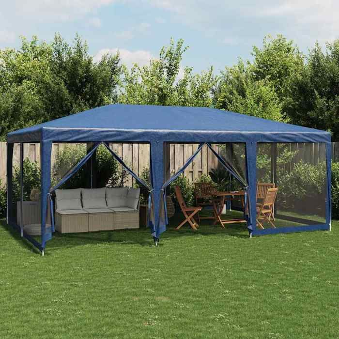En solde Tente de fête moderne - BURKE - Tente RéCeption JARDIN - avec 10 parois latérales - en maille bleu 6x4m PEHD J5865