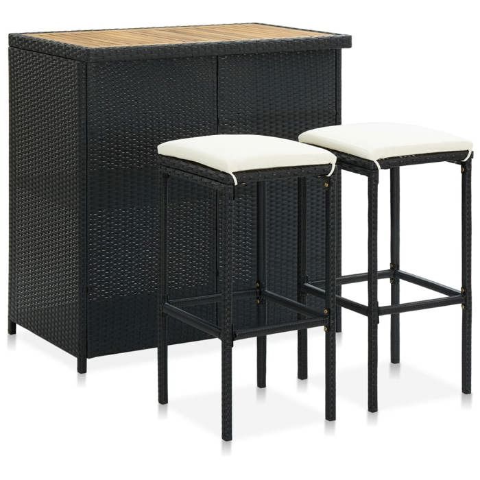 Noir Ensemble de bar 3 pcs SARAZYJ Table et Tabourets de Bar Résine tressée Noir E146