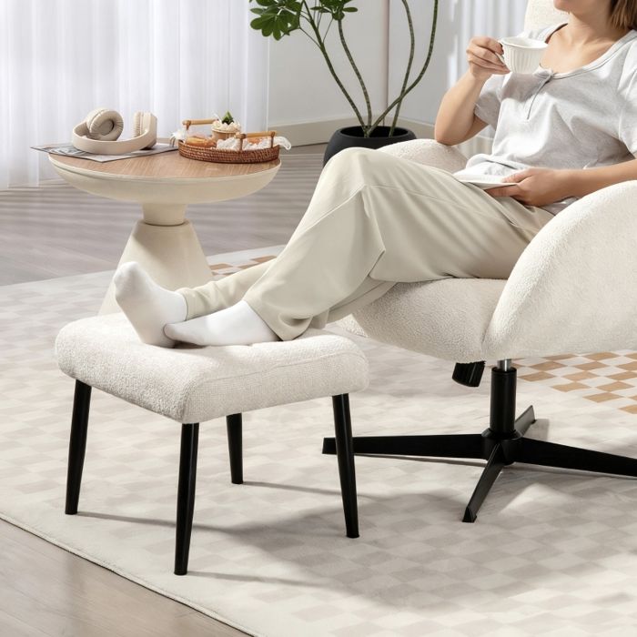 Repose-pieds avec coussin dassise moelleux pieds en acier tissu chenille 45 x 41 x 38 cm blanc crème
