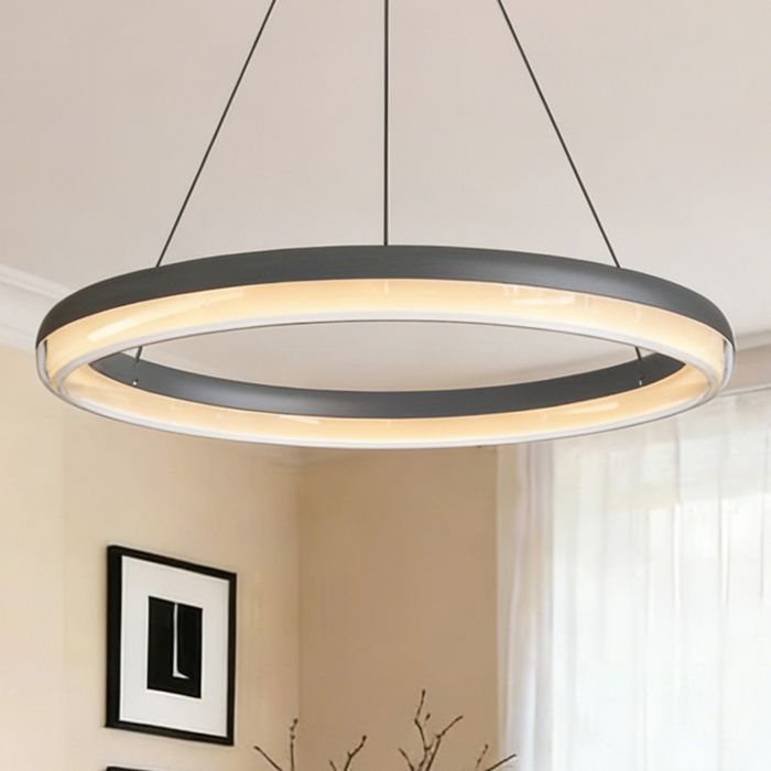 doporro Suspension Luminaire LED Dimmable Lampe Plafond Gris 20W Lustre Réglable Éclairage Suspendu Intérieur Luvina05