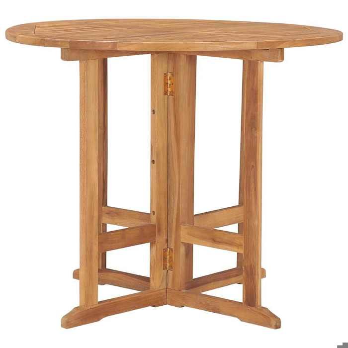 [38711]Table à dîner pliable de jardin - 2/4 Personnes - Meuble de balcon - Ø90x75 cm Bois de teck solide Poids:16.1 Kg