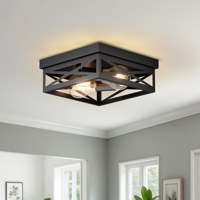 Plafonnier Led industriel-KAL-Plafonnier LED Industriel Noir 25cm Carré E27 pour Couloir Chambre Cuisine Spots Muraux
