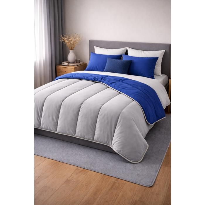 Couette - MORTREUX - MORTREUX - Tempérée 240x260 cm - Microfibre 300 g/m² - Bicolore Gris clair/Bleu Limoges