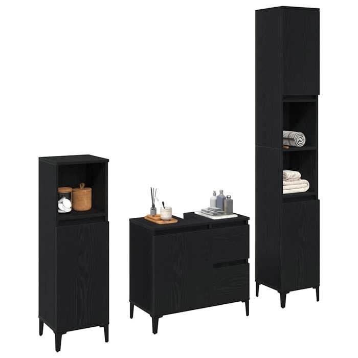 Meuble de salle de bain en 3 pcs - ARMOIRE/COLONNE WC - Chêne noir 30x30x180 cm L4960