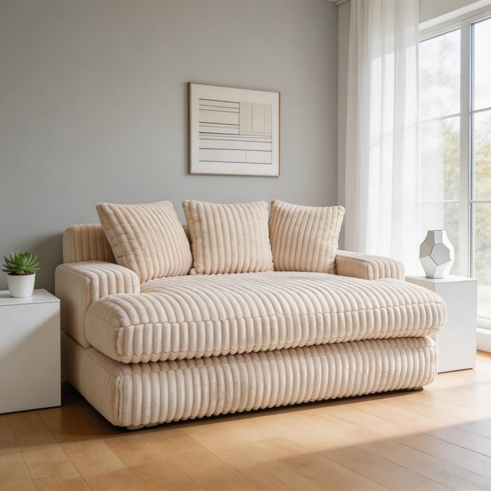 Canapé-lit 1 place - Cloud Couch - Velours côtelé beige - Mousse haute densité - 125×155×63 cm