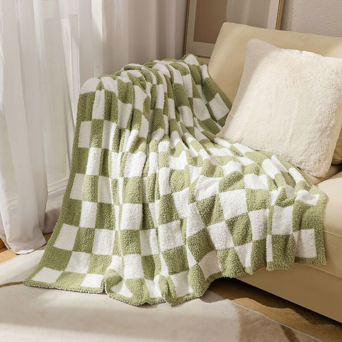Plaid doux vert sauge - Virex® - Microfibre de qualité supérieure - Motif à carreaux classique - Doux et moelleux