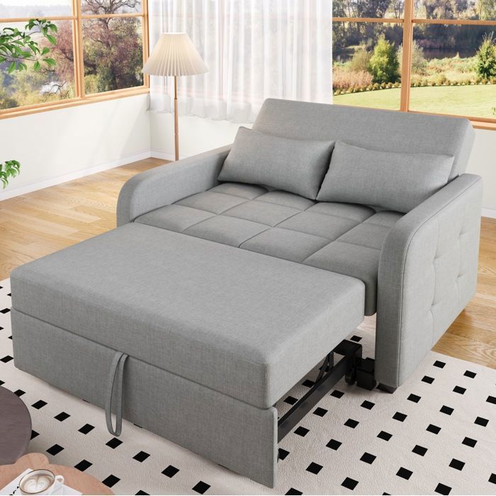 Canapé lit convertible 2 places EVRYAE 127 x 75 x 94 cm dossier réglable 3 positions gris antique