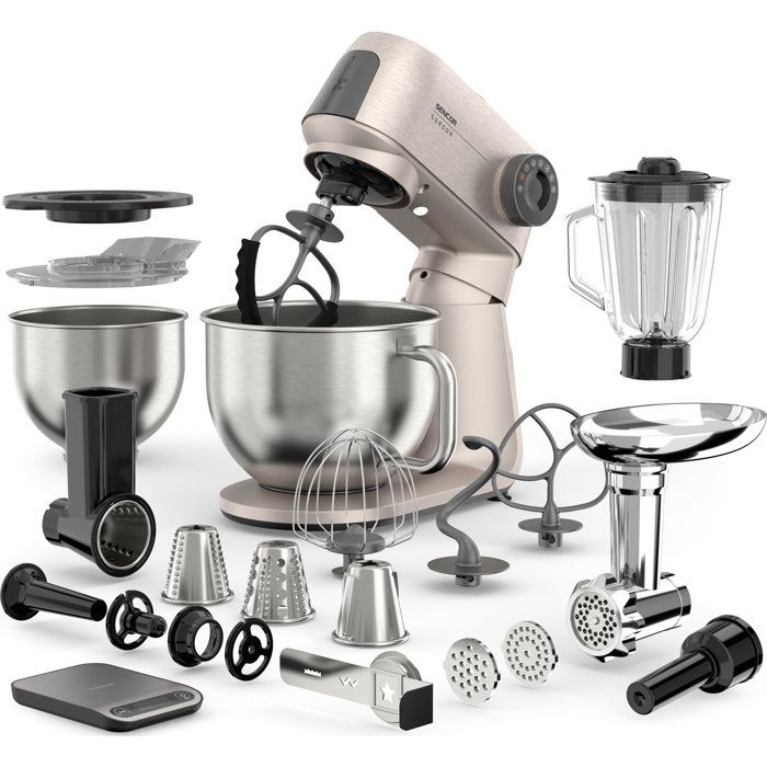 Robot pâtissier multifonction Sencor STM 7651WS Gordon - Pétrin hachoir et blender - 2 bols inox - Moteur 1500 W - Argenté