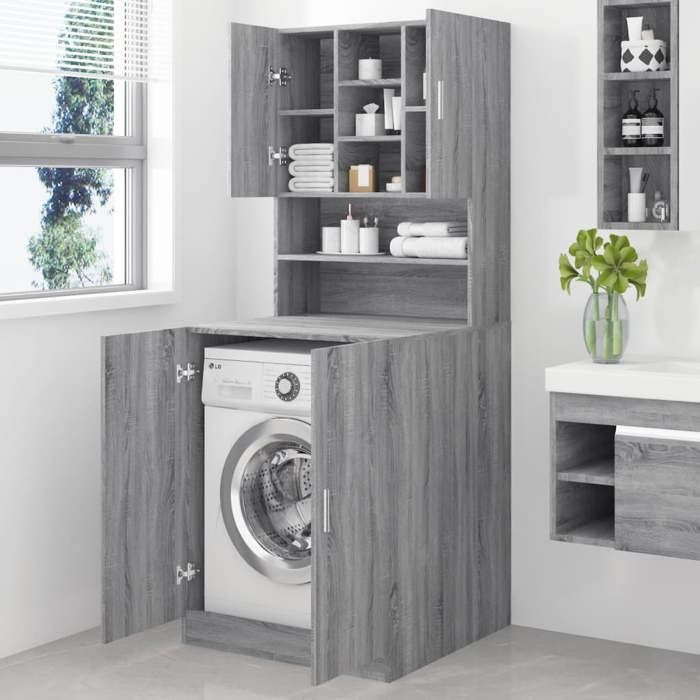 Armoire pour machine à laver minimaliste - vidaXL - bois dingénierie - sonoma gris - 71 x 715 x 1815 cm - résistante à lhumidité