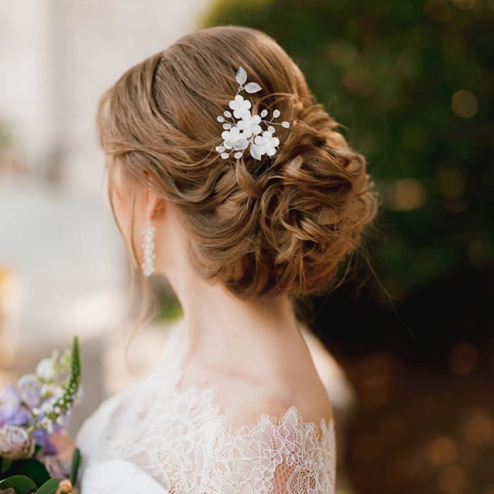 5 Pièces Pince à Cheveux de Mariée Fleur Argent Perle Barrette Cheveux Femme Blanc Accessoire Cheveux Mariage Fleur Peigne Cheveux