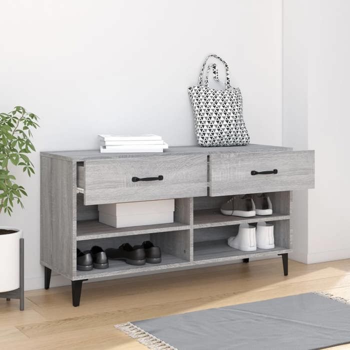 5616 Meuble à Chaussures Sonoma Gris 102 x 35 x 55 cm en bois dingénierie avec 2 tiroirs pour Entrée et Dressing