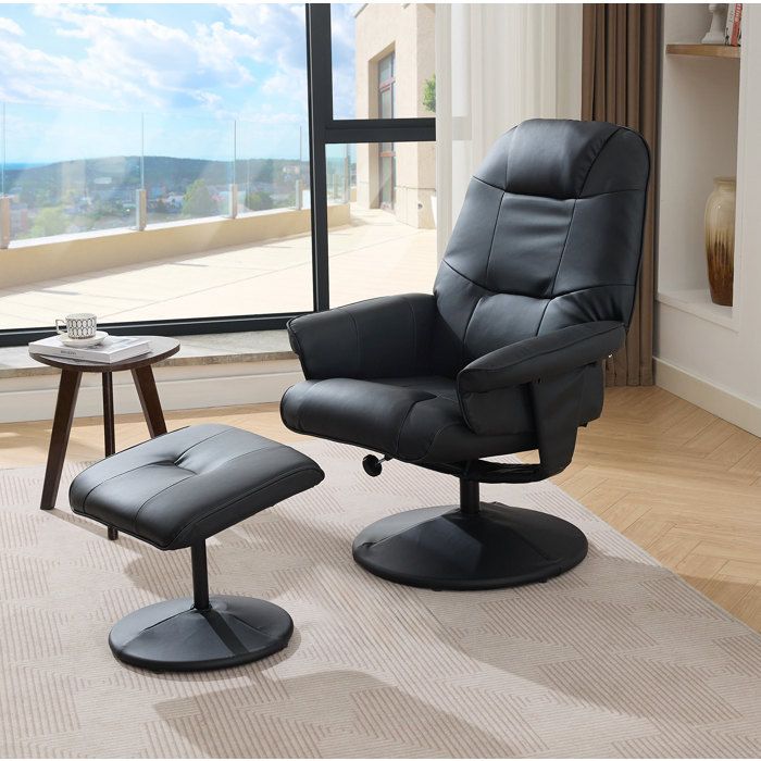 Fauteuil Massant Relax Pivotant Chauffage dAssise Dossier Inclinable avec Repose-Pieds en PU Noir 795 × 75 × 107 cm