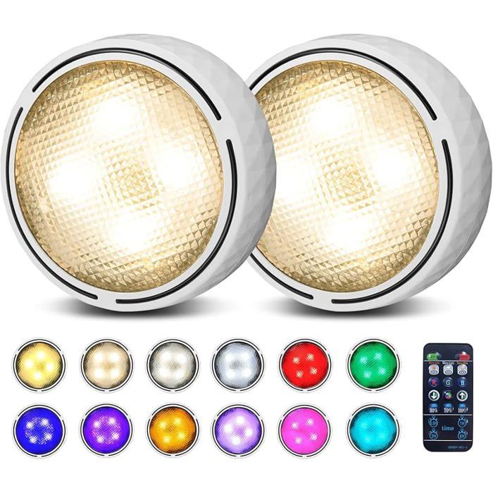 Veilleuse à pile RGBW Lampe LED sans fil Lampe Spot LED Lampe armoire pour pour Penderie/Pcard Lot de 2 Bnc BLA ECLAIRAGE DE MEUBLE