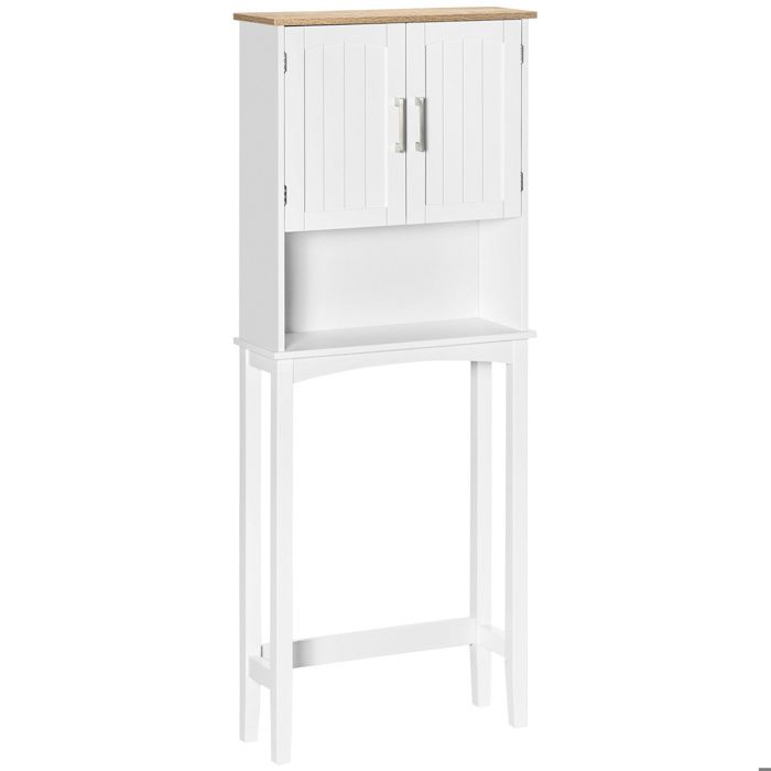 YWJ Meuble Sur WC Armoire Haute Lave-linge Étagère Réglable Salle Bain Toilettes 64x22x165cm Blanc