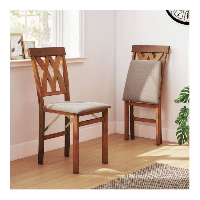Gain de place lot de 2 chaises de salle à manger pliantes en bois assise PVC rembourrée pour cuisine et table