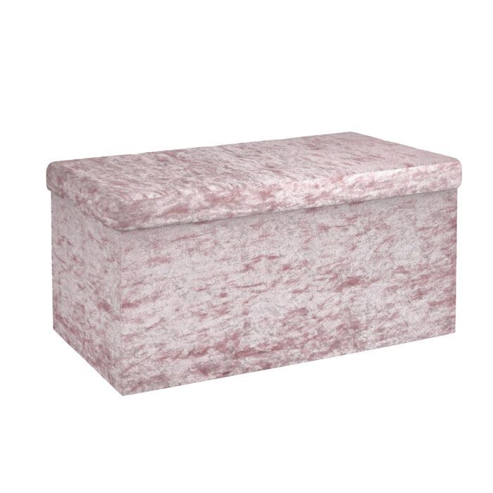 Banc pliable coffre de rangement 76x38x38 cm en velours rose - pouf tabouret repose-pieds et boîte de rangement avec couvercle
