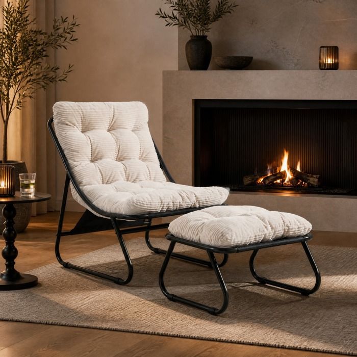 Fauteuil lounge avec ottoman - ZEVKOR - Fauteuil lounge 1 - Sans accoudoirs - Structure acier - Coussin épais