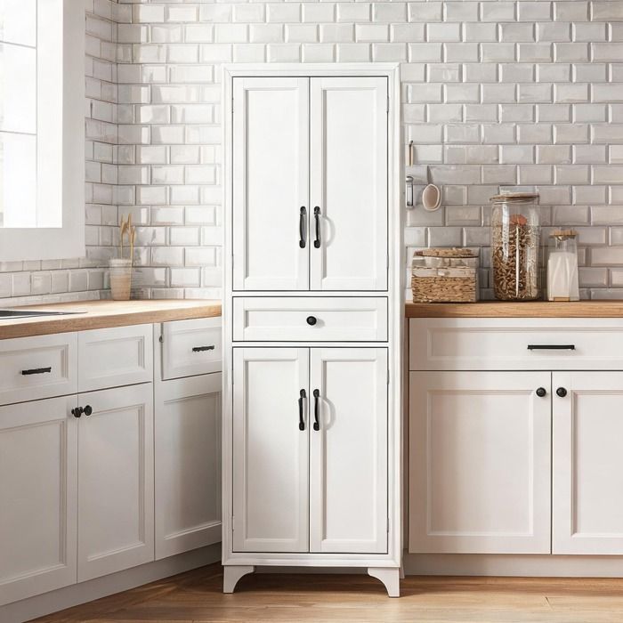 Meuble de rangement haut avec 4 portes et tiroir 170 cm blanc et MDF