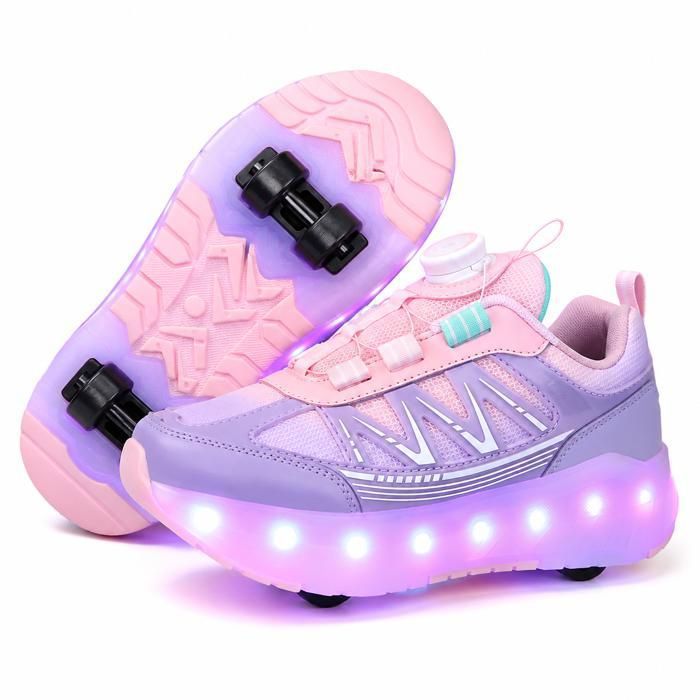 PATIN A ROULETTE enfant AProsp LED 4 roues amovibles pointures 28-40 baskets sport garçon fille rose violet