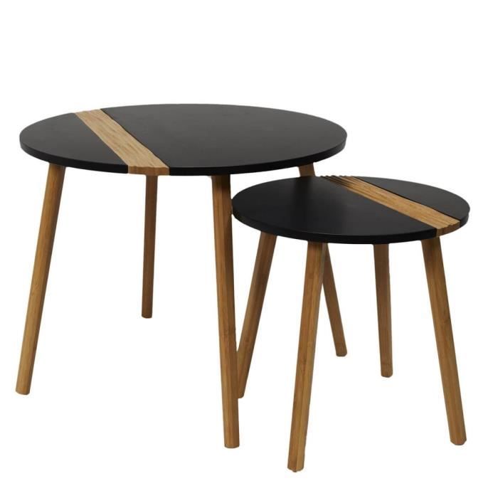 tables gigognes noires et relief bambou - altobuy - trazen - bois massif - rectangulaire - campagne