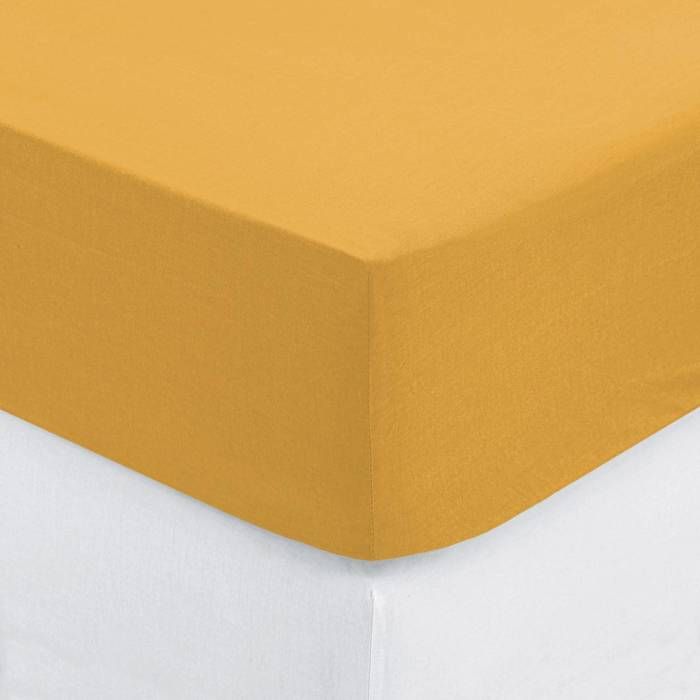 Drap-housse Carina coton jaune moutarde 90x190cm - Atmosphera Créateur dintérieur