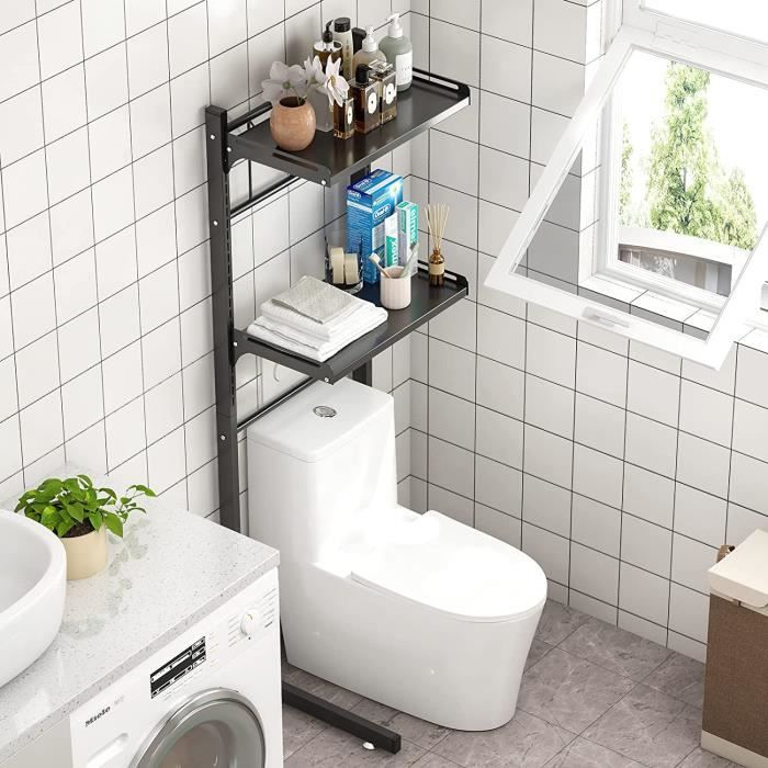 Range-toilettes Blanc - Étagère De Salle De Bain Avec Crochets - Organisateur Pour Produits Hygiène