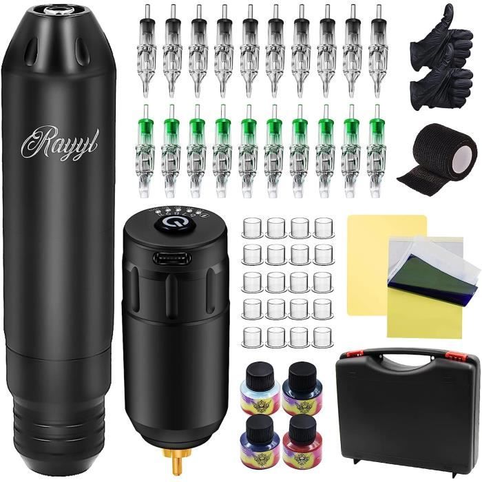 Machine a Tatouer Kit, Rayyl Kit Tatouage Debutant Complet Machine a Tatouer Sans Fil avec 20