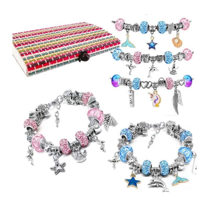 Kit De Fabrication De Bracelets à Charms – 20 Perles Cristal + 20 Breloques – Cadeau DIY Fille 4-13 Ans (violet)