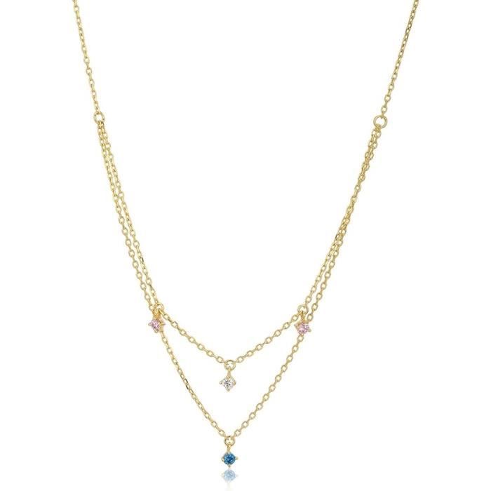 bijoux plaqué or 18 carats collier chaîne double couche avec pierres de zircone cubique pour femmes et filles[h3178]