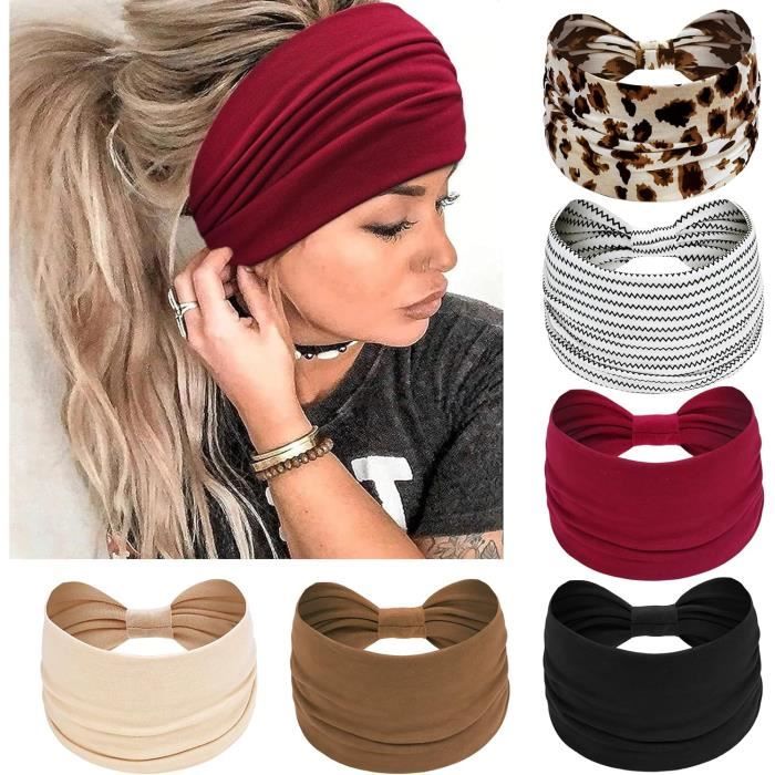 6 Pièces Bandeau Foulard Headband Cheveux Femme, Bandeaux Larges Boho  Bandeau à Nouer Elastique Cheveux Bohème Headband, Atta