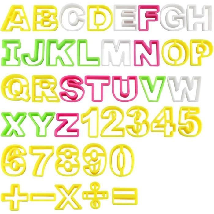46 Emporte-pièces Alphabet Et Chiffres En Plastique ABS - Pour Pâte à Sucre, Biscuits, Fondant - Lettres AZ, Nombres 0-9, Symboles - Dimensions ~5 Cm