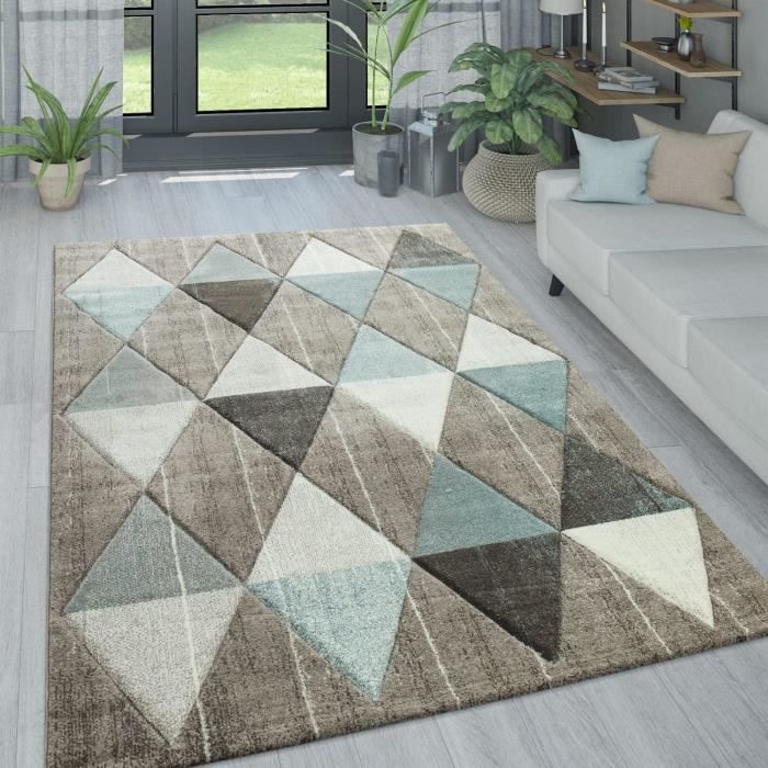 Tapis géométrique motif triangle beige d'intérieur et d'extérieur 80x150 cm