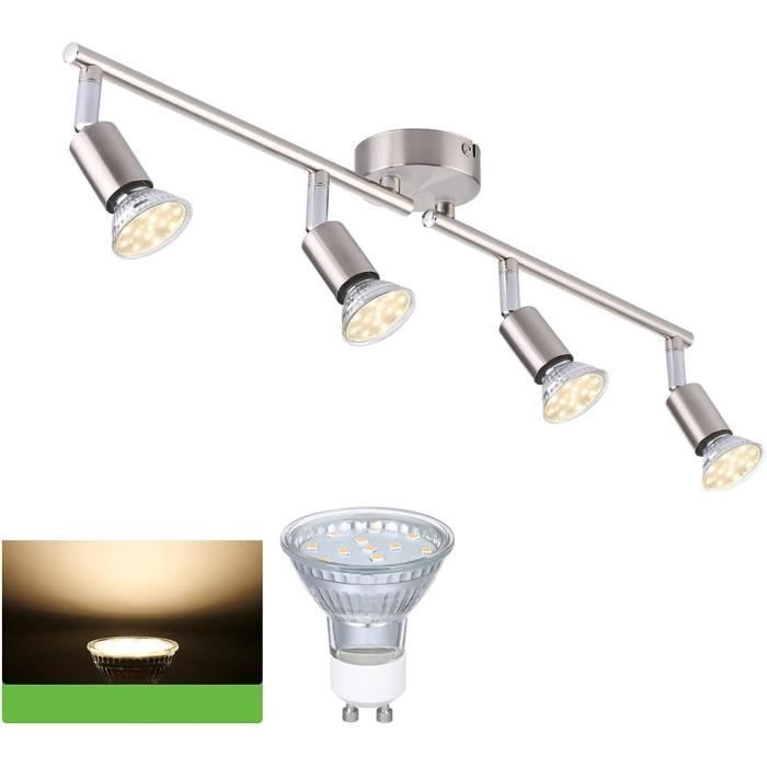 Plafonnier 3 Spots Orientables Béton - Look Industriel, LED GU10 Incluses, Blanc Chaud 3000K - Pour Salon, Couloir