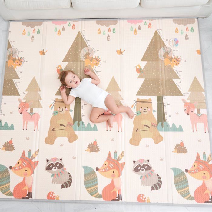 Tapis D'Éveil Pliable Bébé 180x150 Cm - Mousse Souple, Côtés Rabattables