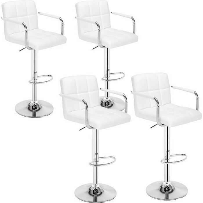 lot de 4 tabourets de bar (blanc) chaise de bar chaise lounge avec dossier et accoudoir, hauteur réglable de 60-80 cm