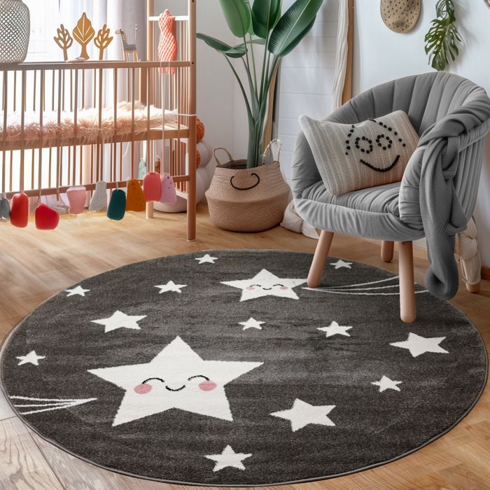 Tapis Enfants Poils Courts 160x230 Cm – Design Lune Et étoiles, Doux, Facile à Entretenir – Pour Chambre Bébé Et Enfant