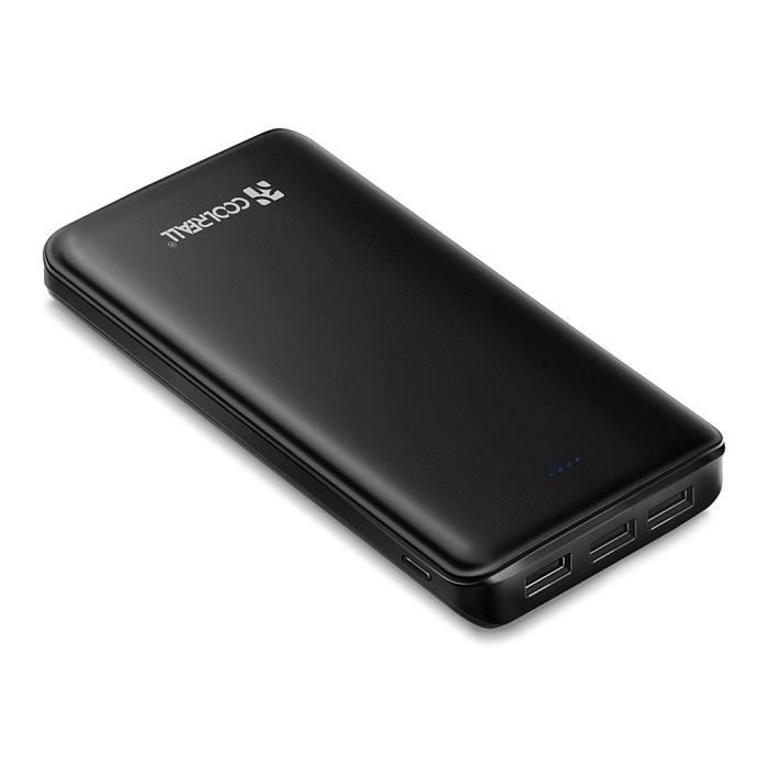 Batterie Externe 20000mAh Coolreall Power Bank 3 USB Port 4,8A Output Chargeur Portable avec LED pour iPhone Tablette Huawei Samsung etc iPad Noir 