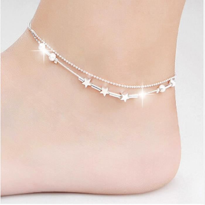 shentaotao Bracelet en Argent Sterling Cheville Femmes 925 Anklet Pied Bijoux cha/îne Plage