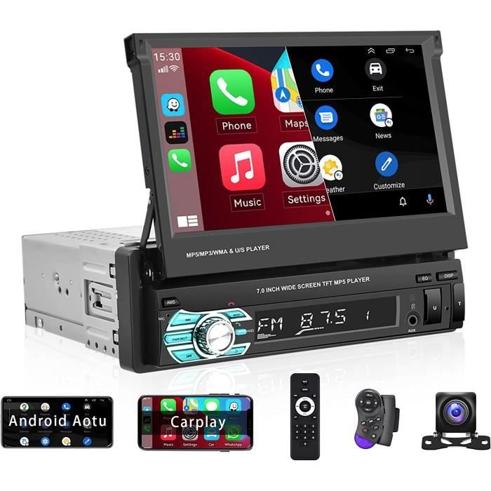 Autoradio 1 DIN CAMECHO Con Schermo 7" Touch | Bluetooth, Mirror Link, USB, FM | + Telecamera Retro | Bascule Automatico