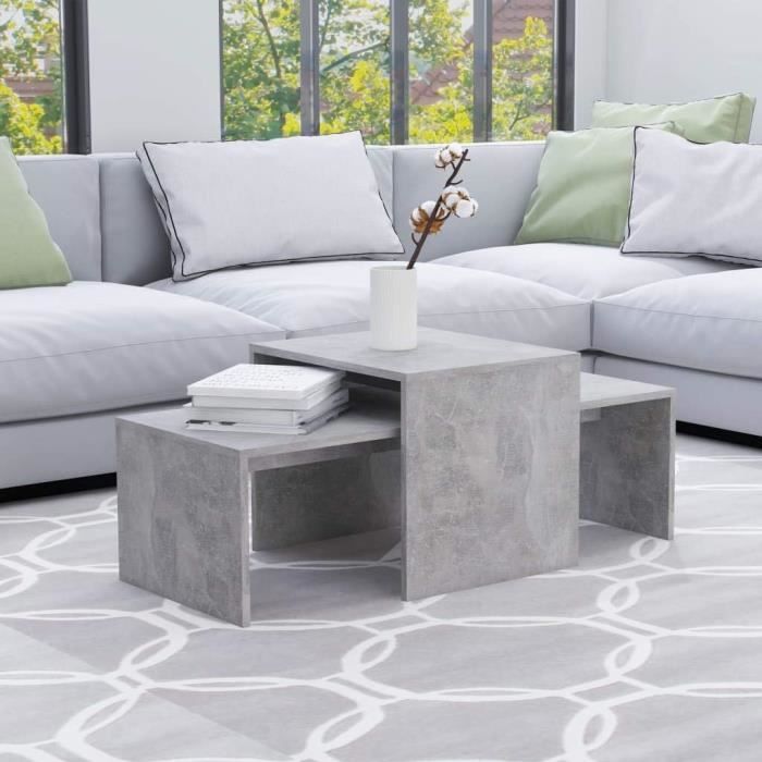 Ensemble de Tables Basses Table dAppoint Table Gigogne Canapé Salon Salle de Séjour Maison Intérieur Gris Béton 100x48x40 cm [9]