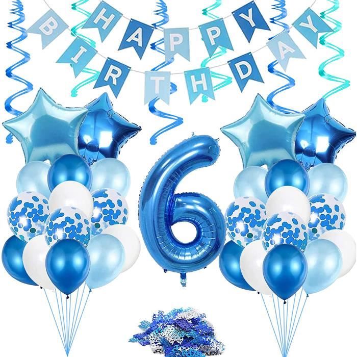 Décoration d'anniversaire garçon 6 ans, ballon 6 décorations  d'anniversaire, ballon gonflable Happy Birthday décoration bleu g[245] -  Cdiscount Maison