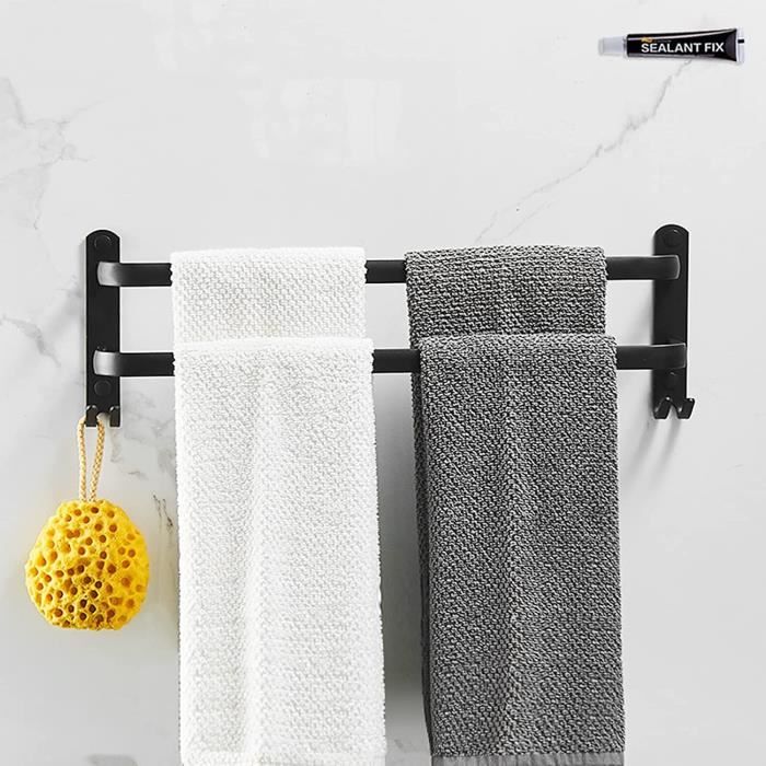 Porte-serviettes Pliant Mural Sans Perçage - Double Barre Aluminium | Adhésif Puissant | Salle De Bain & Cuisine