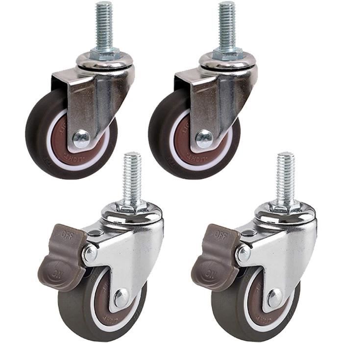 GBL® 4 Roulettes Fixes 25mm Vis Caoutchouc TPR | 40KG - Roulettes Pivotantes Pour