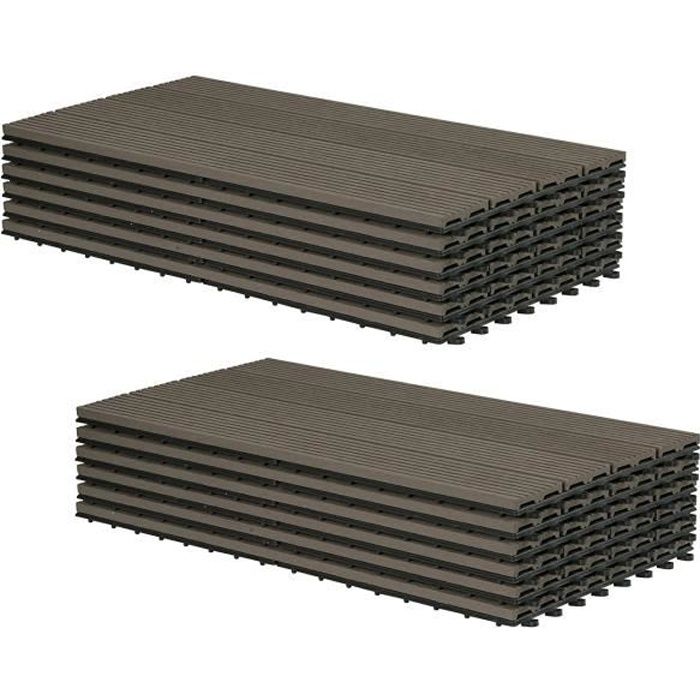 EUGAD Dalle terrasse 30x60cm pour jardin balcon Protection sol Fixation clipsable 12 pièces Café