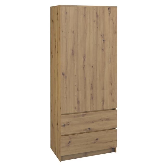 Armoire - MALWA - SS-90 - Chêne artisanal - 2 tiroirs - 2 portes - Style scandinave