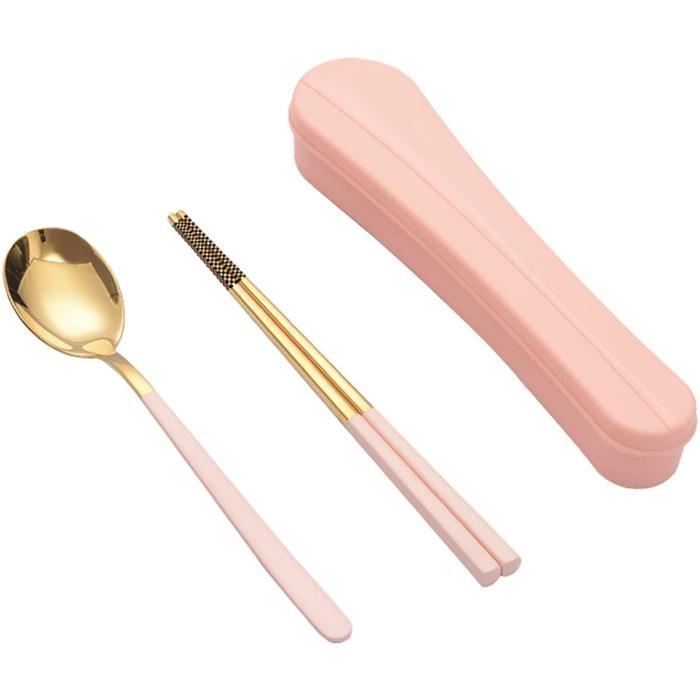 Lot De 4 Couverts De Voyage En Acier Inoxydable 18/8 - Fourchette, Cuillère, Baguettes Avec étui | Réutilisables, Lavables Au Lave-vaisselle