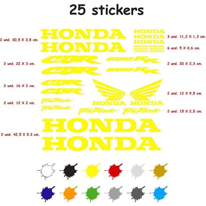 Kit Autocollant Adhésif Moto Vinyle 7 Années Gaufrage Compatible Avec Honda CBR 600 RR Contient 25 Autocollants (Jaune)