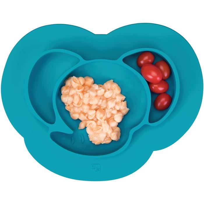 set de table enfant antidérapant en silicone turquoise assiette ventouse avec porte-gobelet InterDesign IDjr assiette bébé 